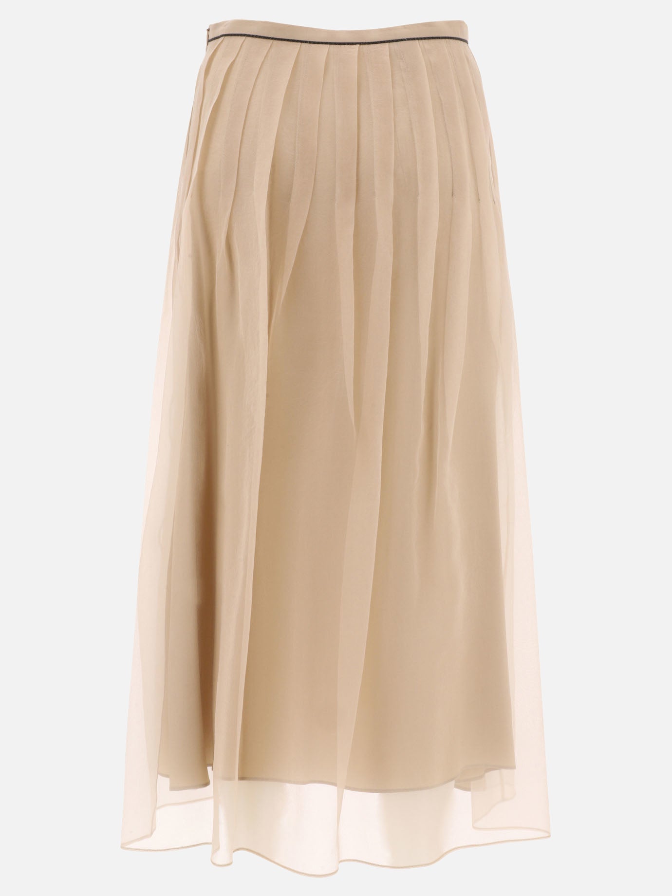 Pleated skirt with shiny waistband