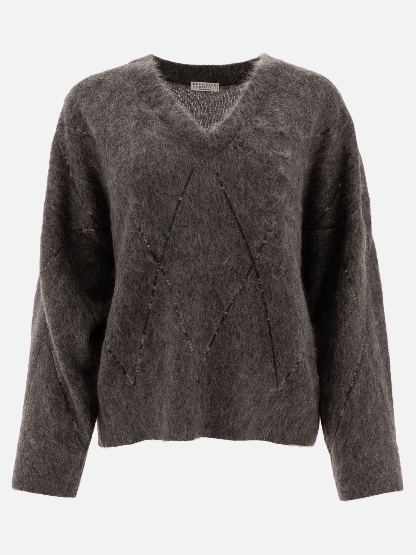 Brunello Cucinelli Sweater with Dazzling Argyle Embroidery Grey