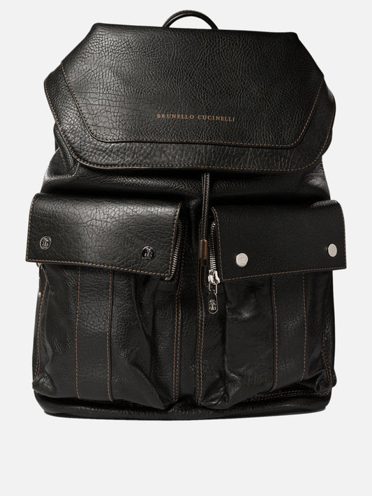 Brunello Cucinelli Grained calfskin leisure backpack Black