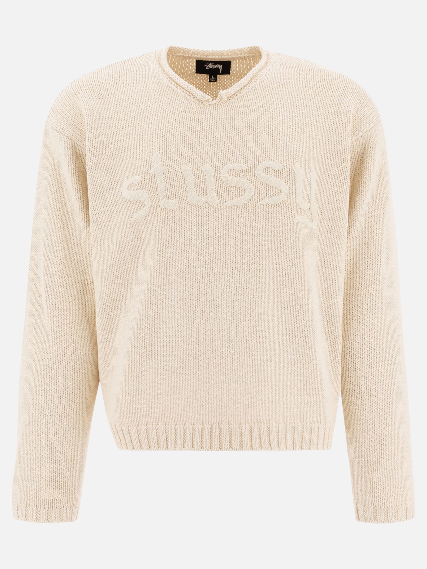 Stüssy V-neck sweater with logo Beige