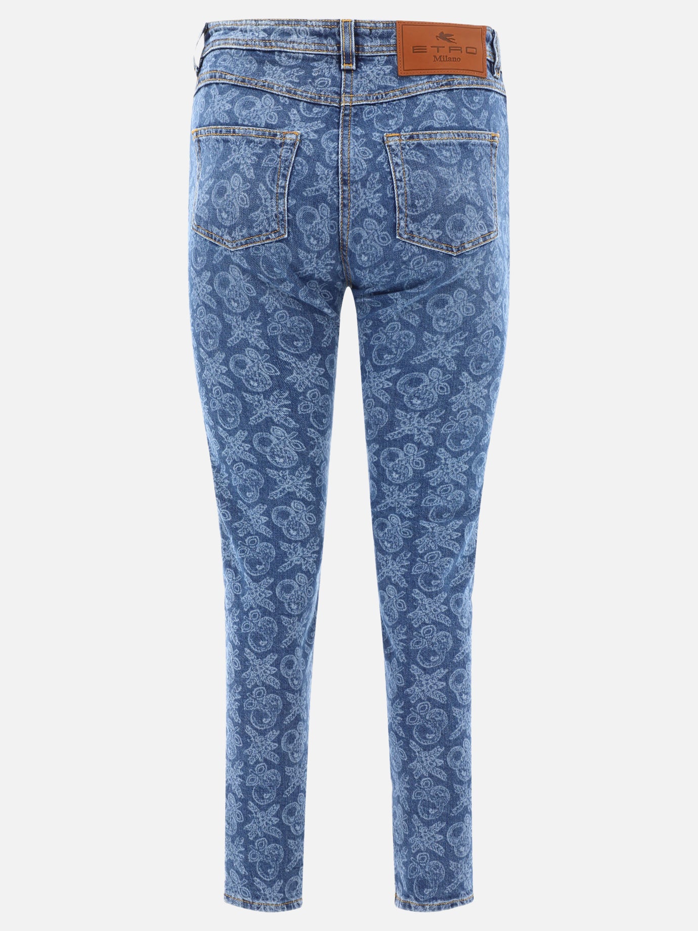 Jeans with lasered apples