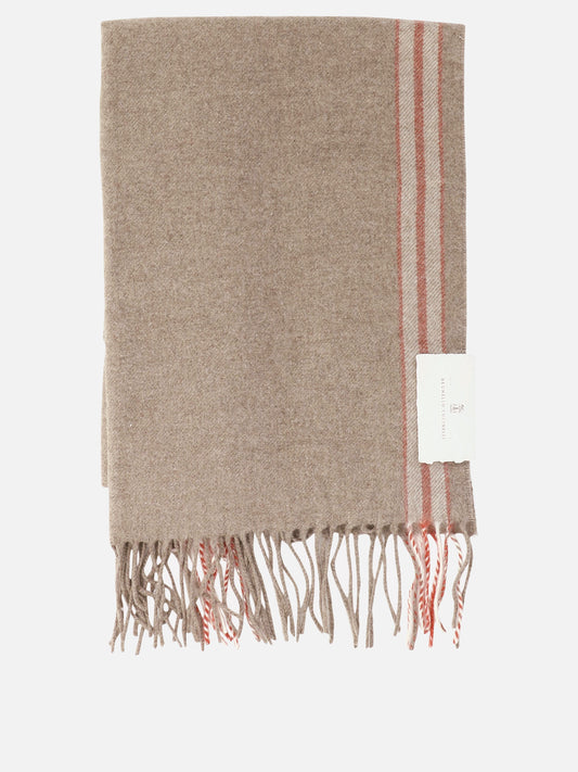 Silk scarf with striped edge and long fringe