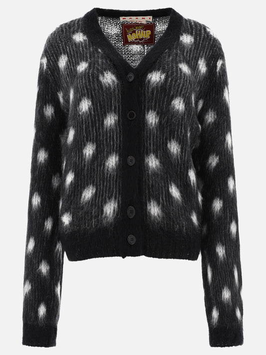 Black mohair cardigan with polka dots